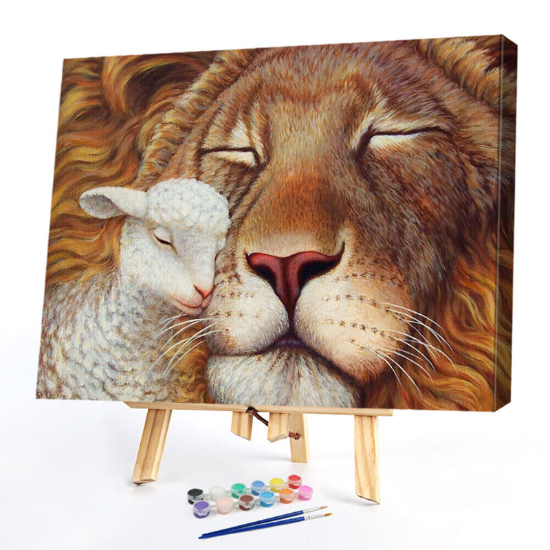 Lamb and Lion Oil Paint By Numbers Kit DIY Acrylic Painting Wall Picture Cr
