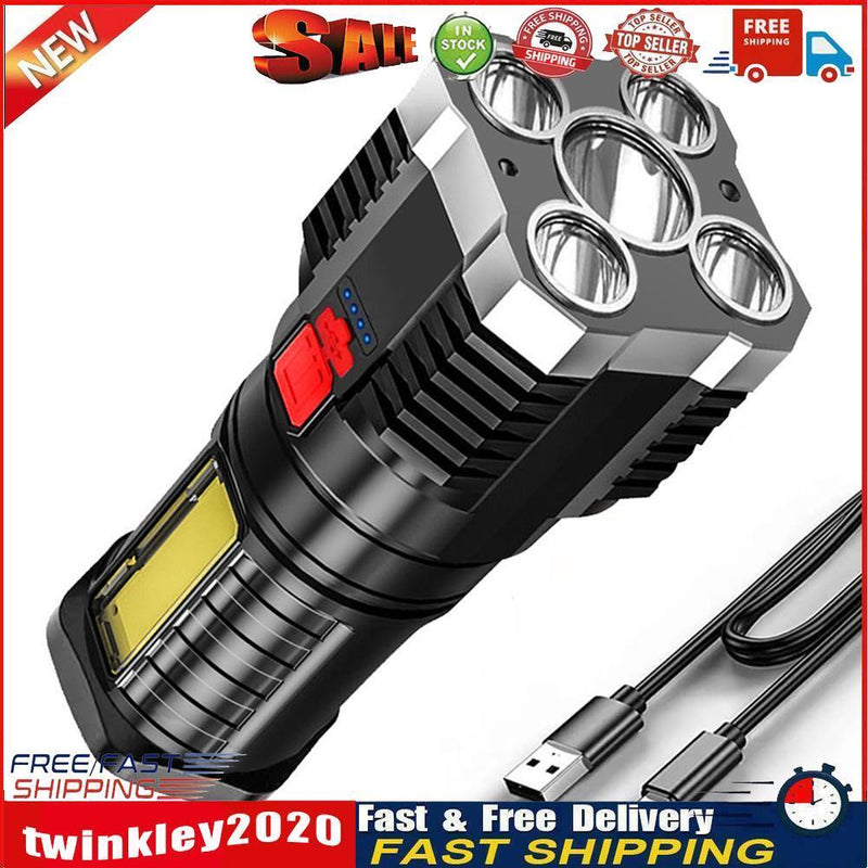 5COB+LED 500LM Portable Flashlight USB Rechargeable Power Display Torch Newly