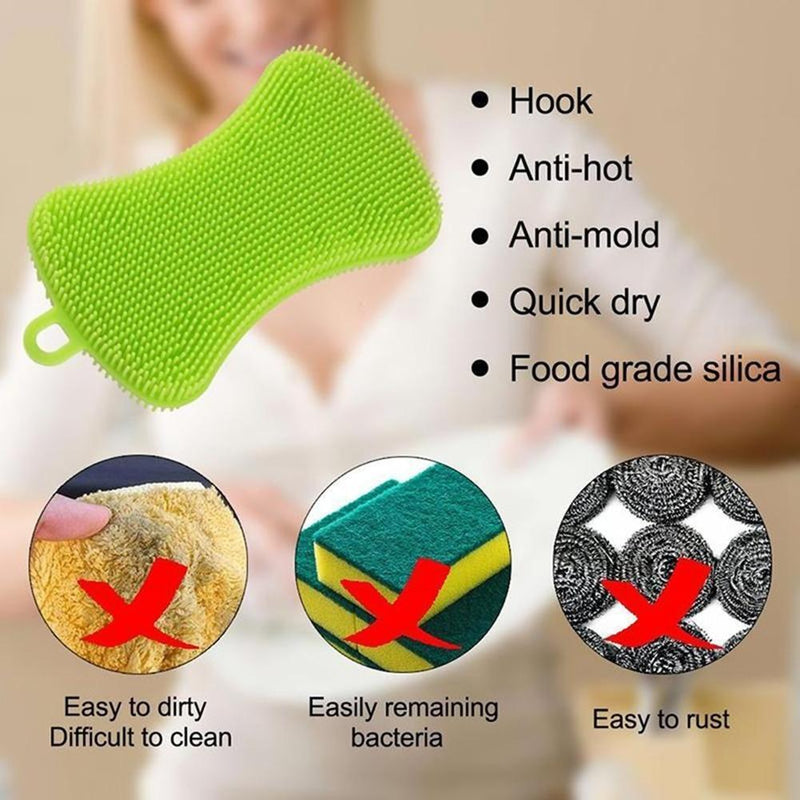 4pcs Silicone Dish Washing Brush Pot Pan Kitchen Sponge Cleaner Scrubber