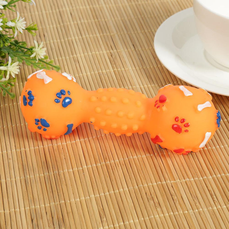 Colorful Dotted Dumbbell Shaped Squeeze Squeaky Faux Bone Pet Dog Toys Newly