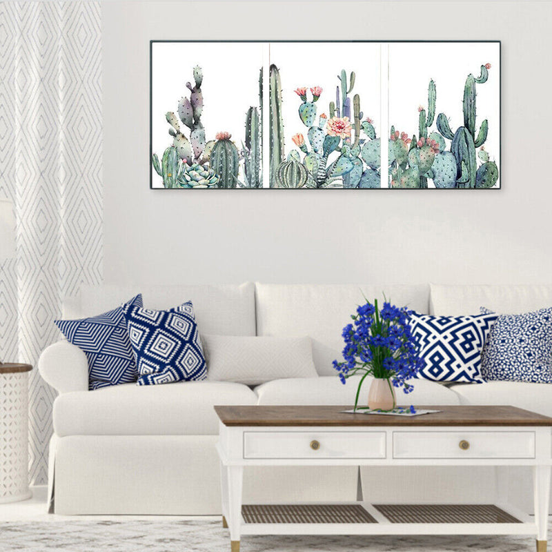 3 Panel Cactus Colouring Oil Canvas Picture DIY Handpainted Paint By Numbers Kit