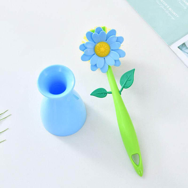 Flower Shape Pot Washing Brush with Long Handle Kitchen Cleaning Accessories