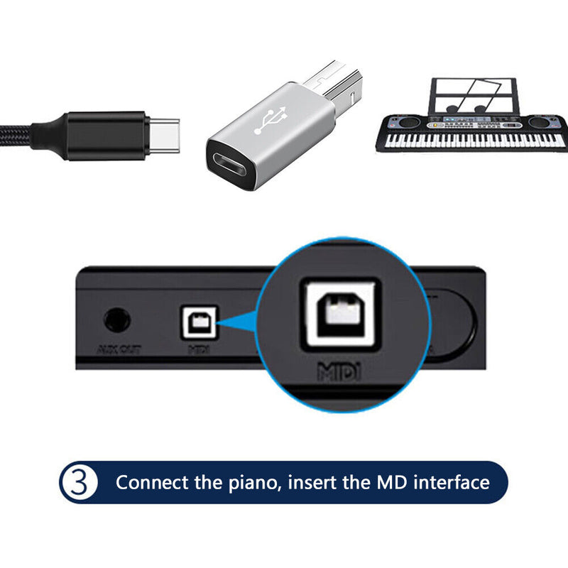 USB C Female to USB B Male Adapter for Printer Scanner MIDI Controller Keyboard