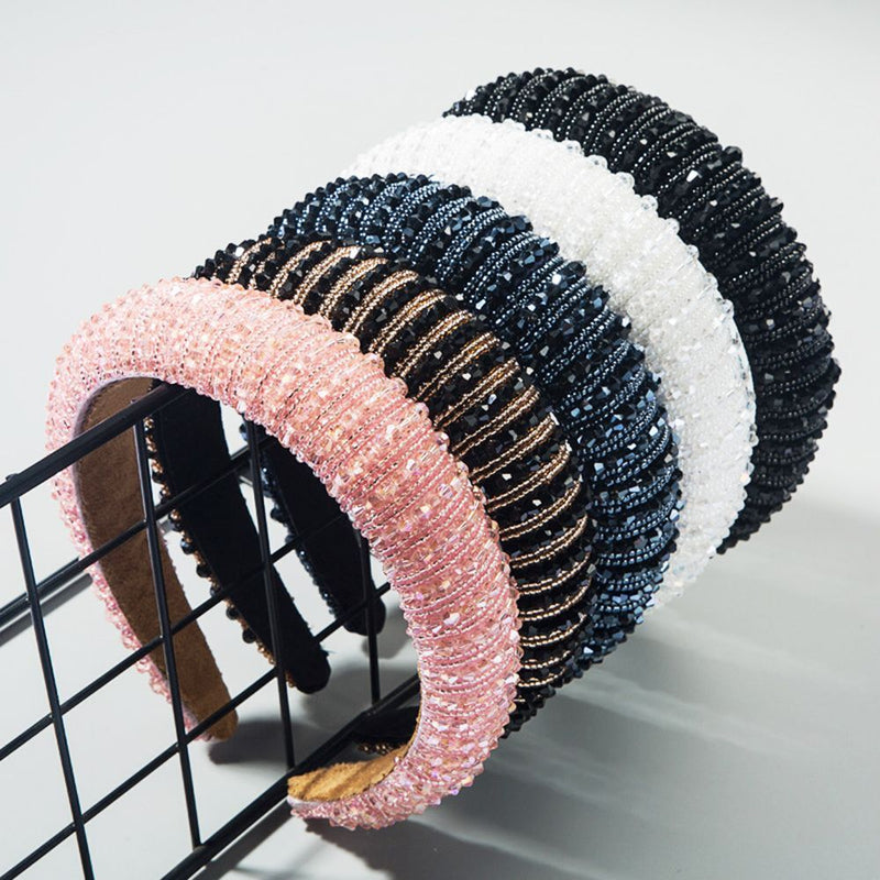 Women HairHoop Baroque Padded Rhinestone hairband Head wrap Handmade Headdress