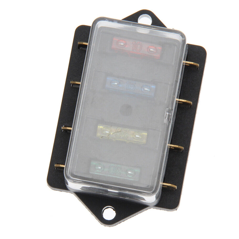 4 Way Circuit Standard Blade Disaster Box Block Holder 12V/24V + Fuse Newly
