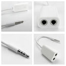 Stereo Adapter 1 Male To 2 Female 3.5mm Headphone Y Splitter White Audio Cable