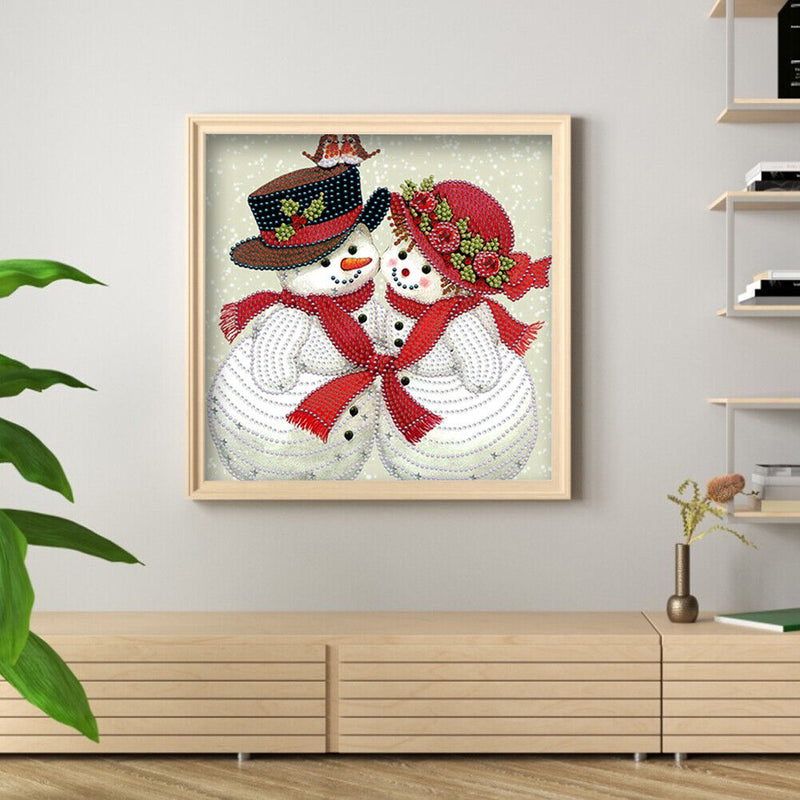 Handmade Partial Drill Snowman Couple 5D Special Shaped DIY Diamond Painting Kit