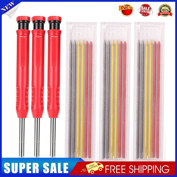 Solid Carpenter Pencil with Refill Leads Woodwork Marker (Red Black Yellow)