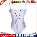 2017 Women V Neck one-piece Bandage Swimsuit (White)(XL)