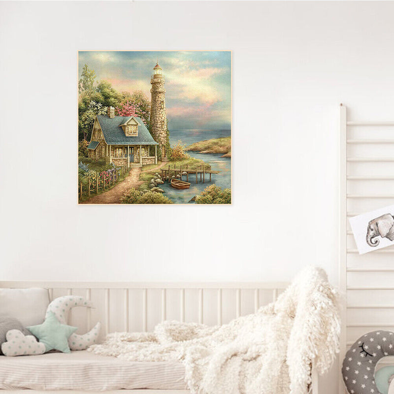 DIY Paint By Number Kit Seaside Villa House No Frame for Home Art Decor