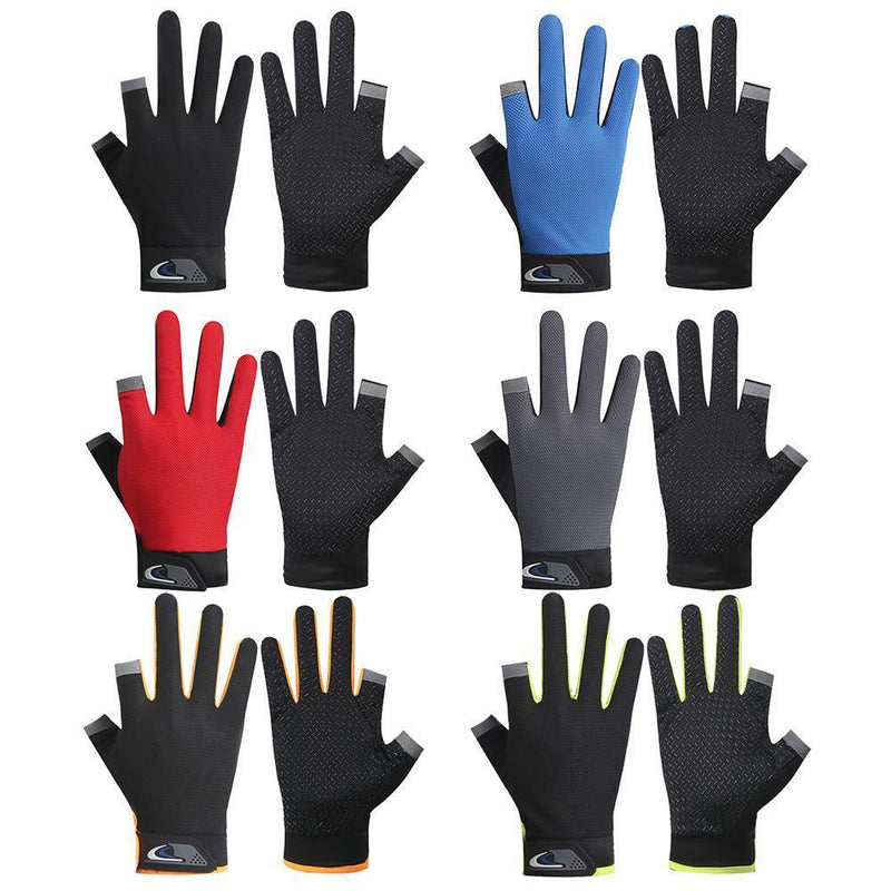 Fishing Gloves Anti-Brief 2 Cut Finger Breathable Cycling Center (Black)