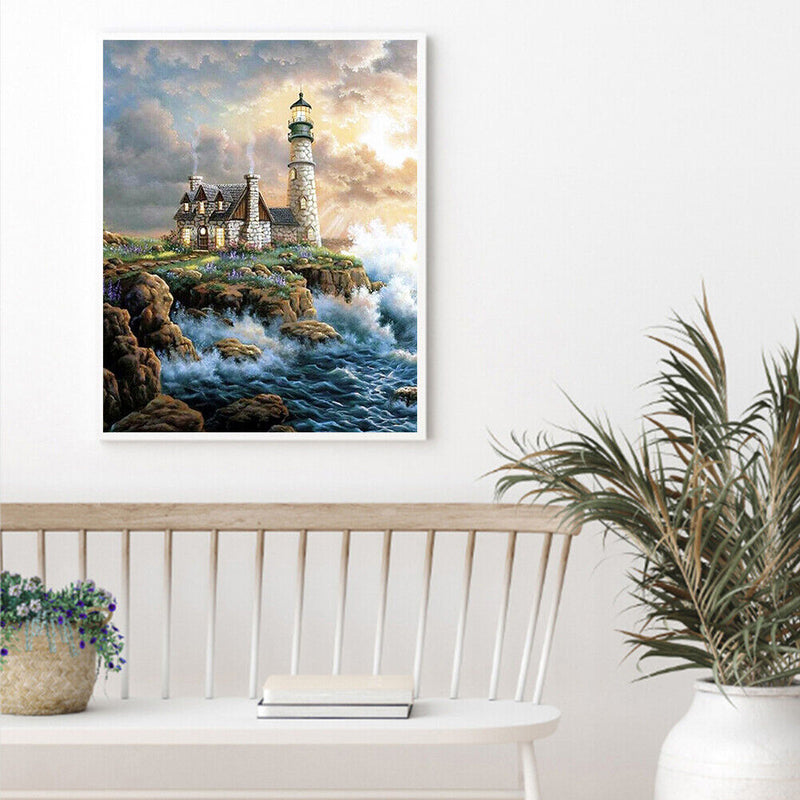 5D DIY Seaside Lighthouse Full Square Diamond Painting Mosaic Picture Decor Kit