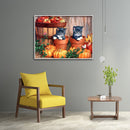 5D DIY Diamond Painting Full Round Cats and Pumpkin Mosaic Rhinestone Picture