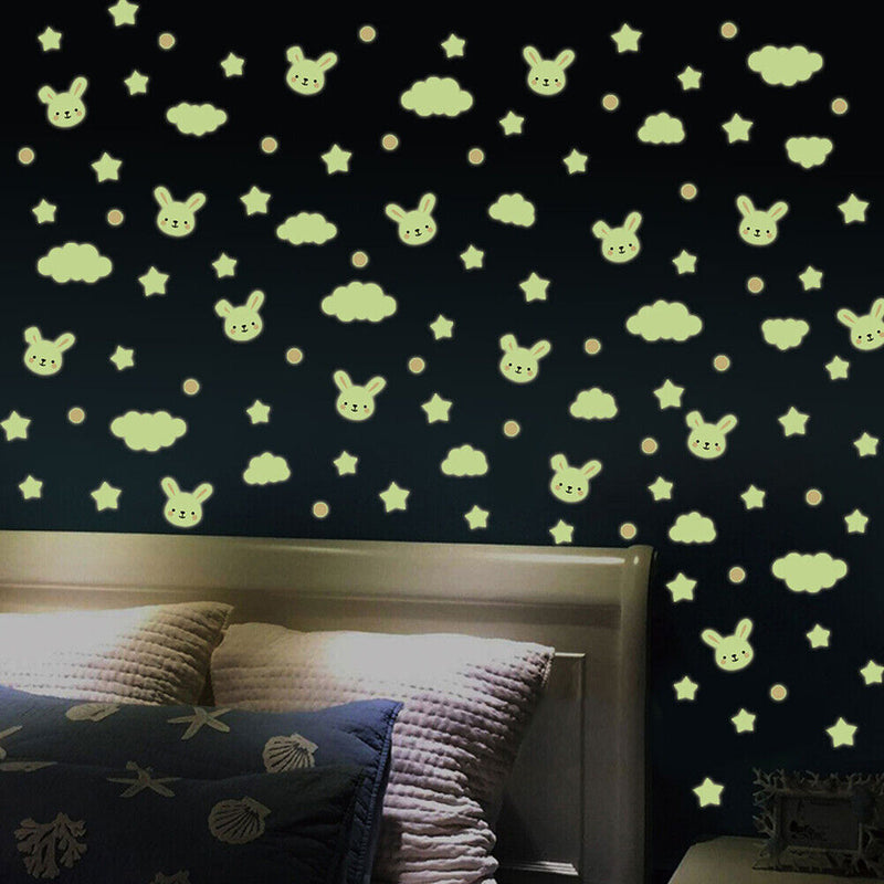 3pcs/set Luminous Rabbit Cloud Star Wall Stickers Waterproof Room Decor Decals