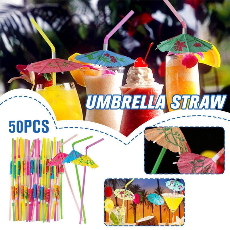 50x Cocktail Umbrella Drinking Straws Birthday Wedding Party Drink Decor`