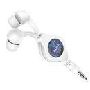 HOCO M68 Retractable Wired Earbuds 3.5mm In Ear Earphones NO Mic (White) Newly