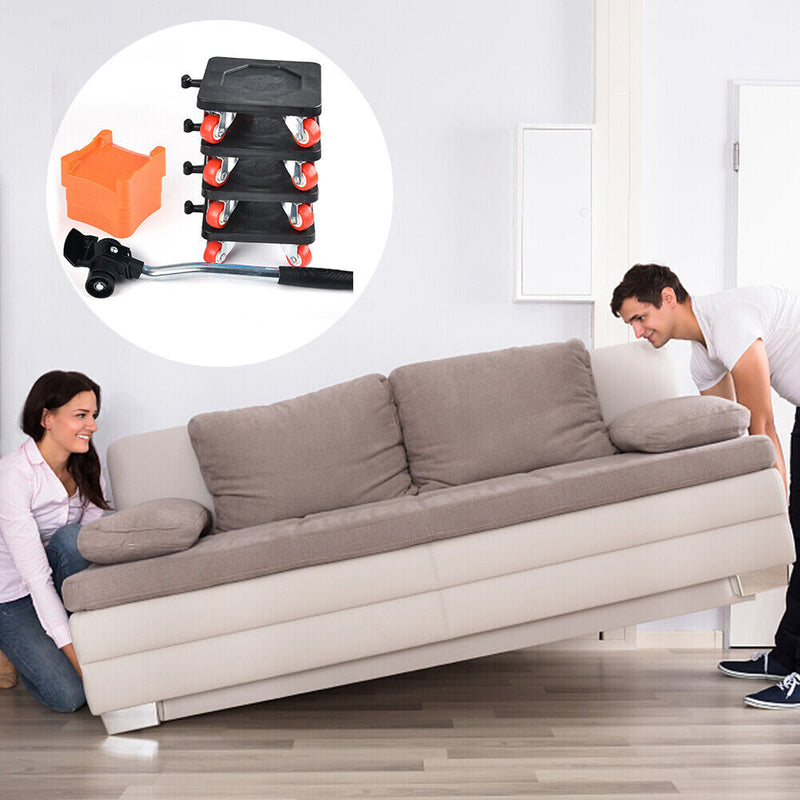Household Transport Heavy Furniture Mover Wheeled Rollers Bar (Black)