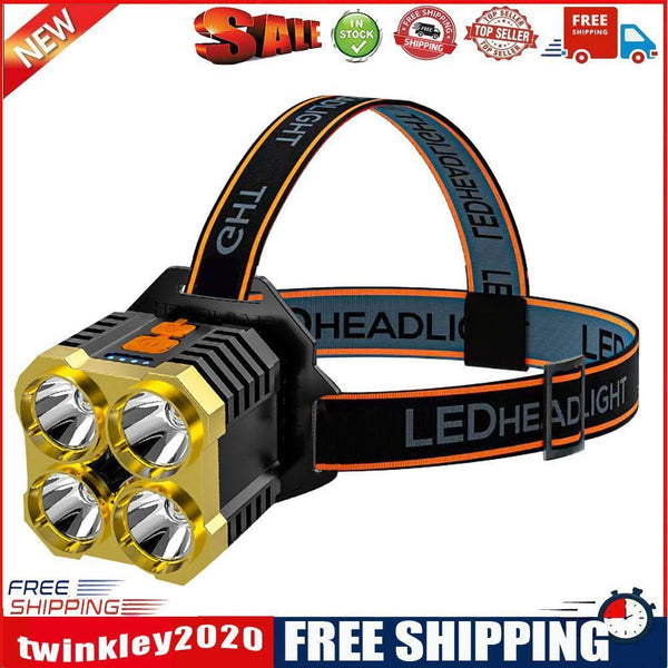 4LED Strong Headlight Flashlight USB Waterproof Camping Fishing Headlamp