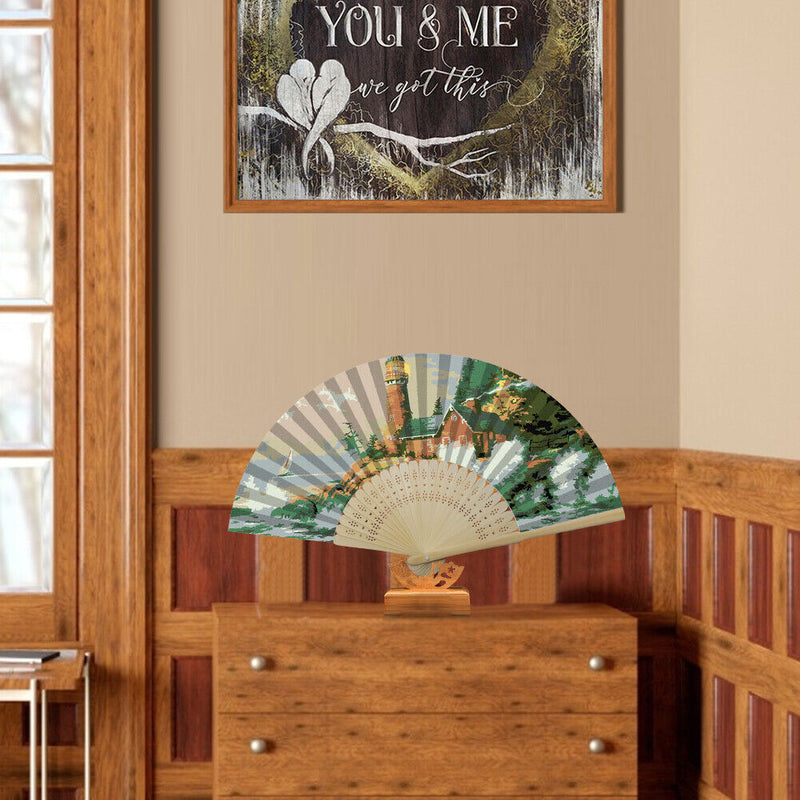 Seaside Lighthouse Oil Paint Folding Fan By Numbers DIY Painted Art Craft