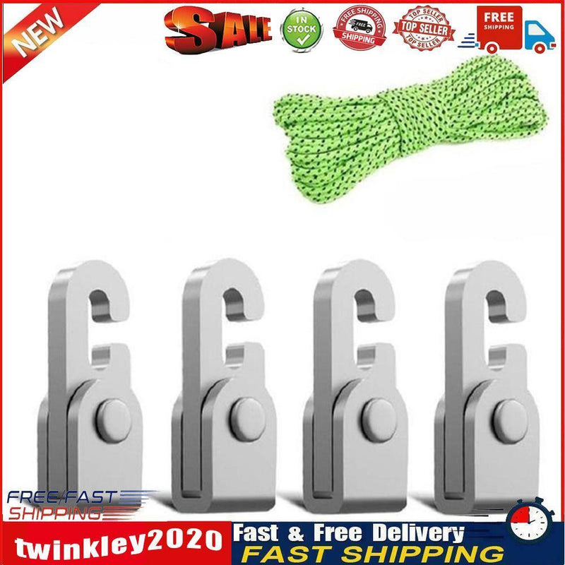 4pcs Automatic Lock Hooks No Knot Tent Self-locking Hooks with 1pc 5m Rope Newly