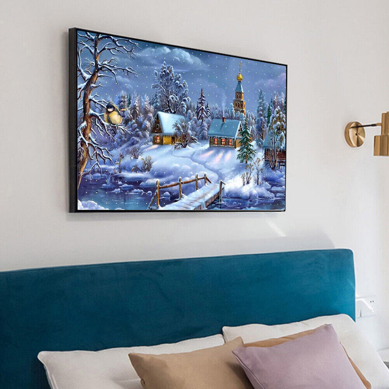 Snowy village 50x40cm Oil Paint By Numbers Picture DIY Painting HY2106002