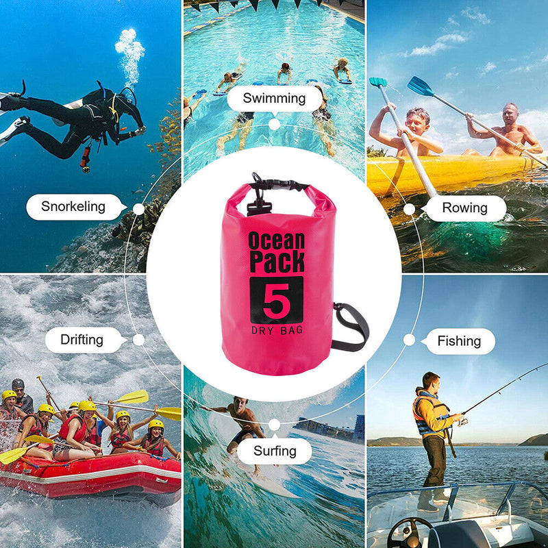 Waterproof Dry Bag Pack Sack Swimming Kayaking River Trekking (5L Pink)