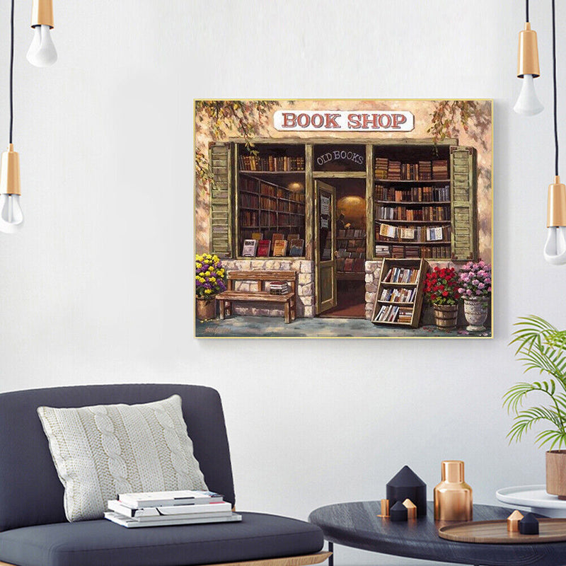 Frameless Oil Paint By Numbers DIY Bookshop Picture Craft Room Decoration Kit