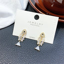 Women Elegant Dangle Zircon Drop Ear Stud Rhinestone Ear Clip Fish Earrings