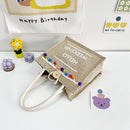 Fashion Linen Tote Handbag Women Pompom Shoulder Shopping Lunch Bag (White)