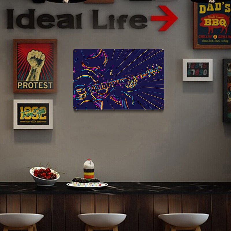 Neon Guitarist Retro Metal Plate Tin Sign Plaque for Bar Pub Club Cafe Arts