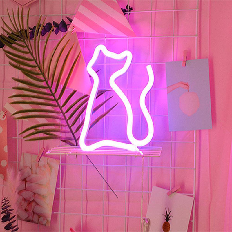 Creative Neon Sign Light Kids Room Night Lamp Mural Party Decor (Pink Cat)