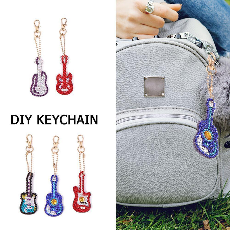 5pcs DIY Violin Full Drill Special Shaped Diamond Painting Keychains Gifts Newly