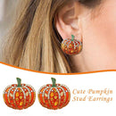 Betsey Johnson Orange Enamel Crystal Halloween Cute Pumpkin Stud Earrings  7T_
