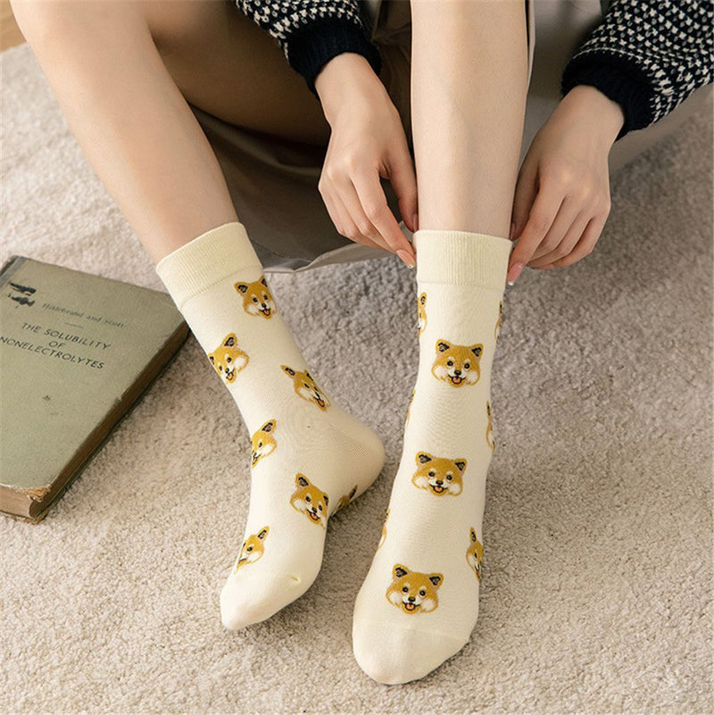 Creative Cute Cartoon Dog Cotton Socks Stockings Middle Tube Socks Female Sox