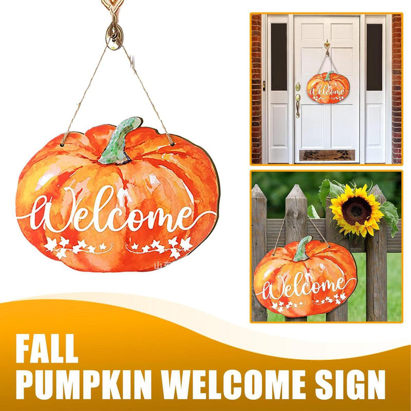 Fall Pumpkin Welcome Sign Autumn Pumpkin Hanging Wooden Signs Autumn Fall.