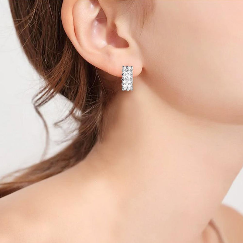 Zircon Ear Buckle Diamond Earrings Ear Piercing Double Rows Zircon Ear Stud