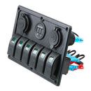 Car RV LED Rocker Switch Panel Digital Voltmeter 6 Gang 12V/24V Dual USB Port