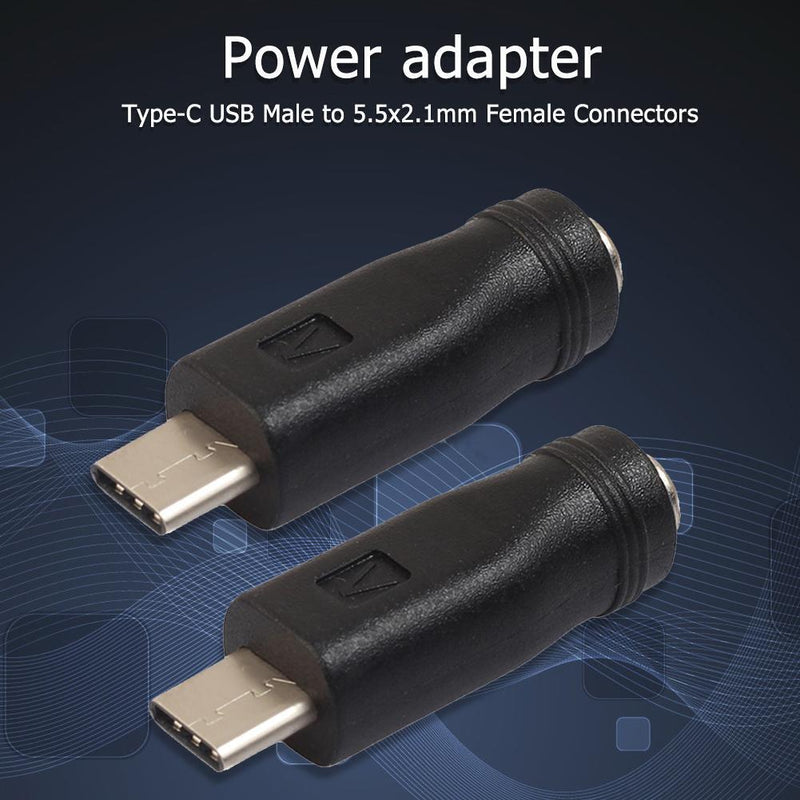 2pcs DC Power 5.5x2.1mm Converter Adapter Plug DC Female to USB-C Male Connector