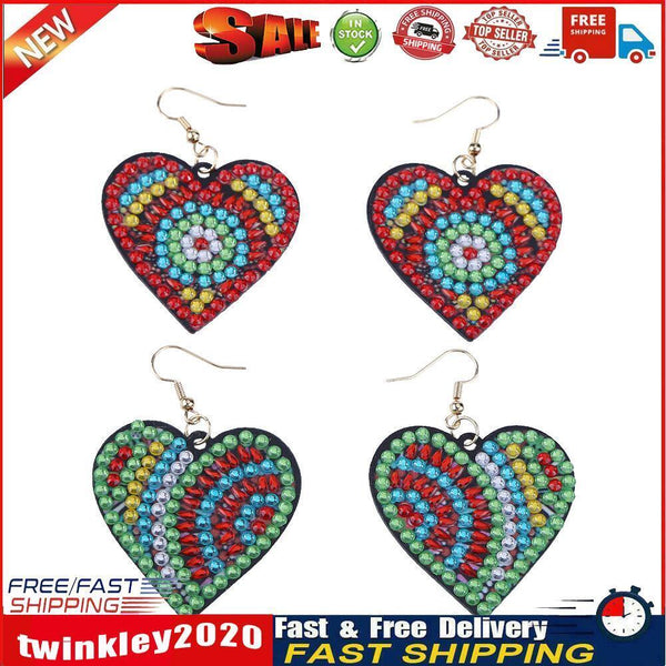 5D DIY Diamond Painting Earrings Double-sided Heart Drop Earrings (RZ016) Newly