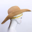 Straw Cap Elegant Large Brim Women Beach Solid Color Visor Hat Foldable Sun C