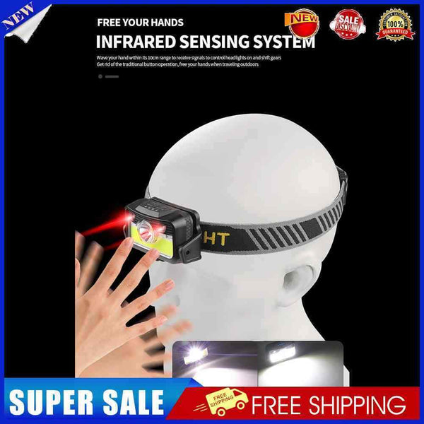 LED Sensor Headlight 6 Modes XPG+COB USB Head Torch Flashlight for Running Camp