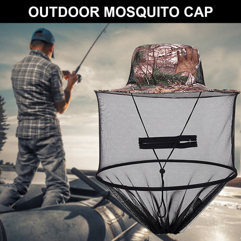 Mosquito Hat Visor Bee Keeping Net Insect Neck Head Cover (Leaf Camouflage)