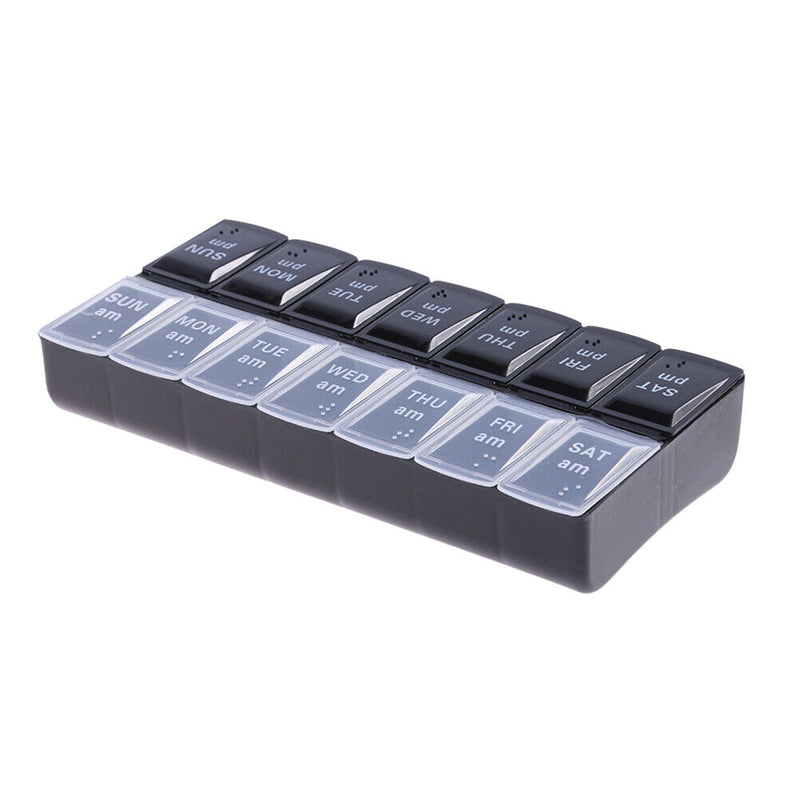 Braille Medicine Organizer Large Capacity 14 Dividers Vitamin Holder Twice Daily