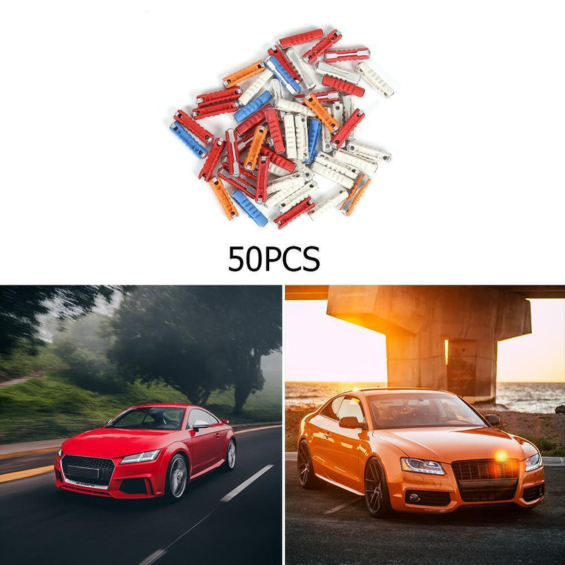 50pcs Car Fuse Kit 5A 8A 16A 25A Plastic+Zinc Continental Torpedo Auto Fuse