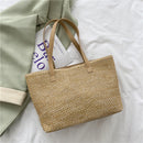 Women Straw Woven Pure Color Shopping Bag Beach Ladies Large Capacity Handbags