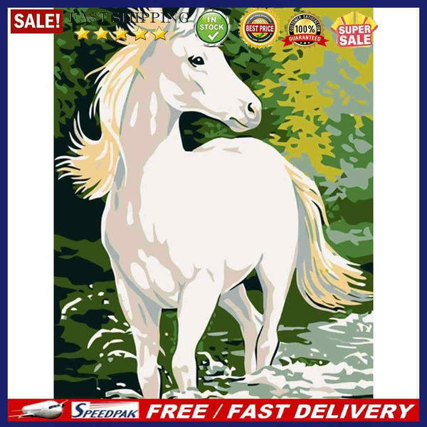 DIY Digital Oil Painting By Numbers Kits Horse Crossing River Canvas Art Picture