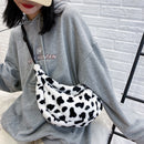 Cow Printed Plush Chest Bag Fashion Women Messenger Shoulder Pack Phone Purse