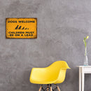Dogs Welcome Rectangular Metal Plate Tin Painting Signs Cave Wall Art Poster