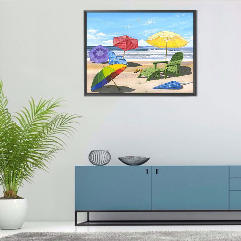 Beach Parasol Oil Paint By Numbers Kits DIY Handpainted on Canvas Wall Art