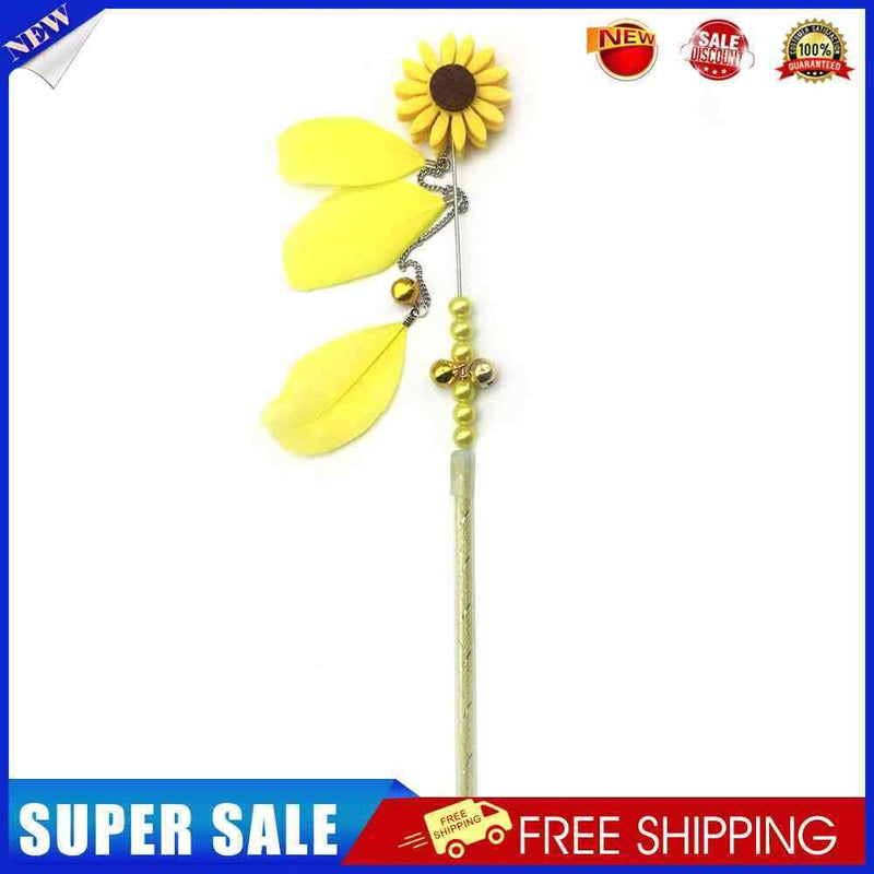Feather Bell Daisy Chaser Wand Funny Kitten Cat Teaser Rod Interactive Stic